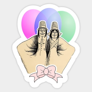 Thimble couple in hands happy to play Sticker